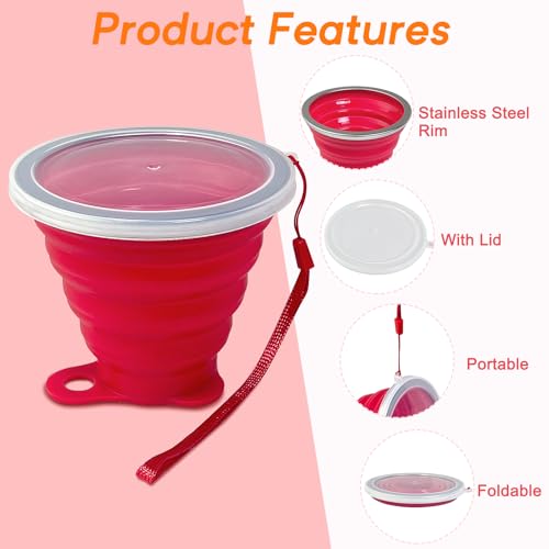 4 Pack Collapsible Silicone Cups with Lids (4 Pcs (Red, Green, Orange, Gray))
