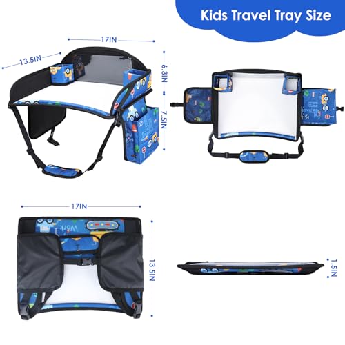 Kids Travel Tray for Toddler Car Seat (Dark Blue Car/Purple Mermaid--2PCS)