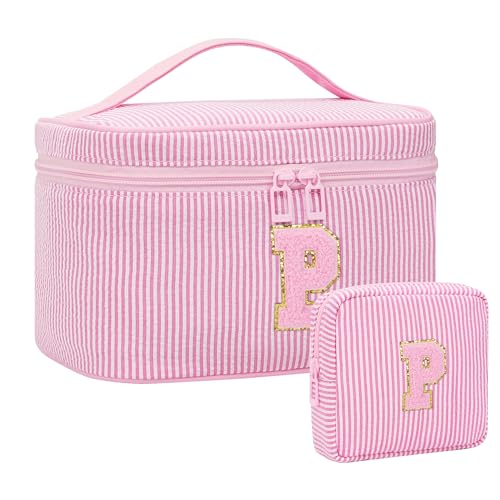 Personalized Initial Makeup Bag for Women Teen Girls (Pink 01)