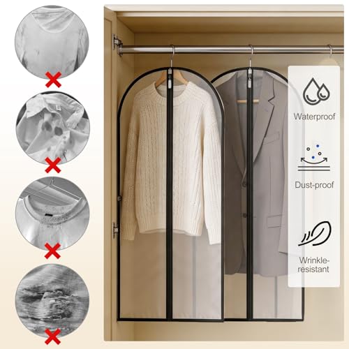 2Pcs Clear Garment Bags for Hanging Clothes (Black Edge / 55" / 2Pcs)