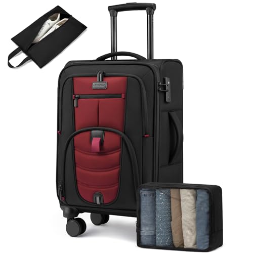 Carry On Luggage 22x14x9 Airline Approved with TSA Lock for Business Trip (22 Inch - Carry-On / Black&Red)