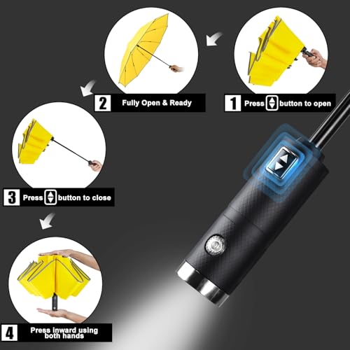 Portable Compact Folding Inverted Umbrella with LED (6.Yellow)