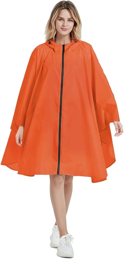 Rain Poncho Jacket Coat Hooded Zipper Style - Image 2