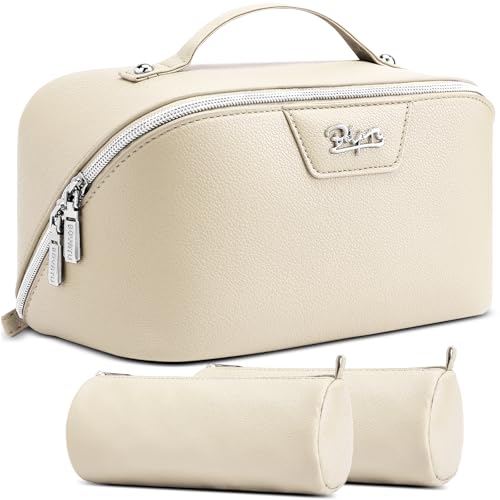 Travel Makeup Bag Cosmetic Bags for Women (L27Off-white)