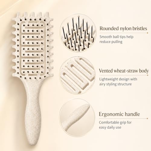 Curl Defining Brush for Curly Hair (2Pcs Beige)