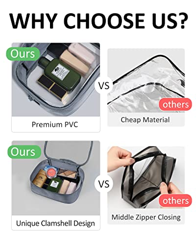TSA Approved Toiletry Bag Clear Quart Size Travel Bags Makeup Bag (Grey / 3 Pack, Handle)