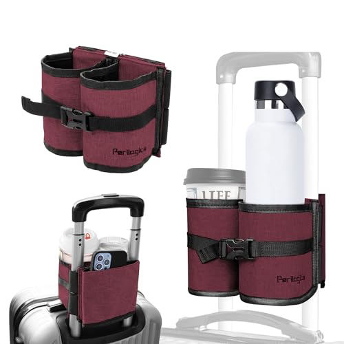 Luggage Travel Cup Holder Hands Free Drink Caddy for Suitcase Handle (Plum)