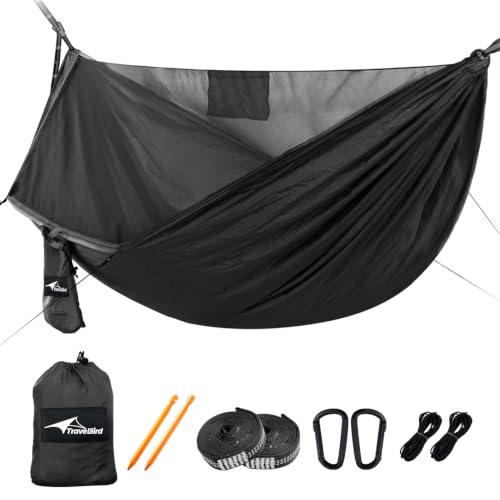Camping Hammock with Mosquito Net and Ridge Rope (Black)