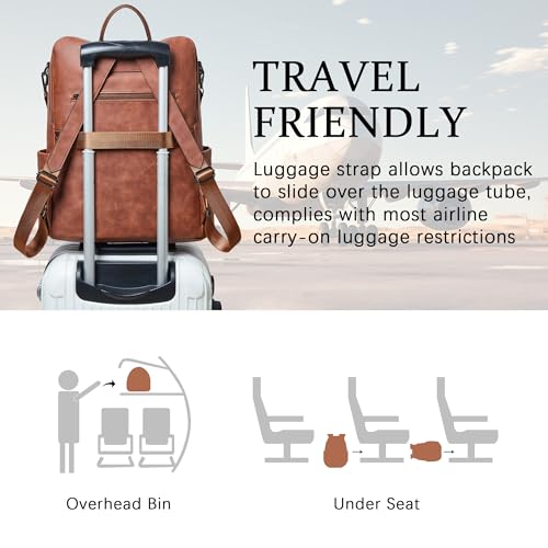 Vegan Leather Laptop Backpack for Women 15.6 inch Work Backpack Fashion Travel Backpack Purse for Business College (1 Nubuck Brown)
