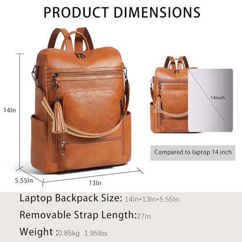Vegan Leather Laptop Backpack for Women 15.6 inch Work Backpack Fashion Travel Backpack Purse for Business College (Brown02)