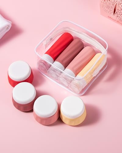 Travel Size Toiletries 8 Pack (3oz bottle 3oz jar / Cherry Red)