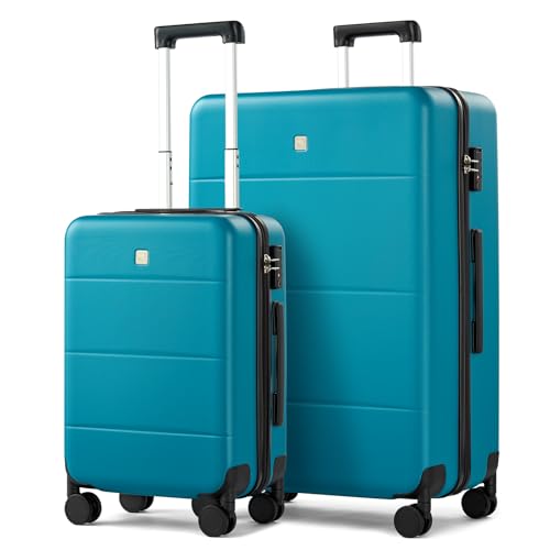 2 Piece Hard Shell Luggage Sets with Spinner Wheels Carry On suitcase Set Checked Large Luggage Lightweight Travel Luggage for Men Women (Caribbean Blue / 20/28 Inch)
