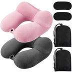 2 Pack Inflatable Travel Neck Pillow Airplane (Dark Gray,light Pink)
