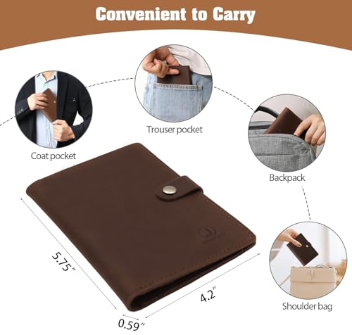 Genuine Leather Passport Holder For Travel (Airtag Red Brown)