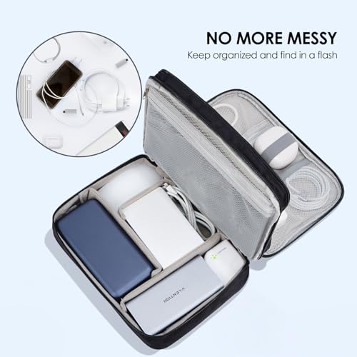 Double Layer Cable Organizer Bag Portable Travel Digital Storage (dark black)