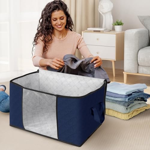 8 Pack Storage Bags for Clothes Blanket Storage Bins with Lids (8 Pack-60l / Blue)