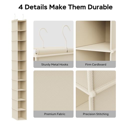 10 Shelf Hanging Shoe Shelf Organizer for Closet Beige (Beige / 1-Pack)