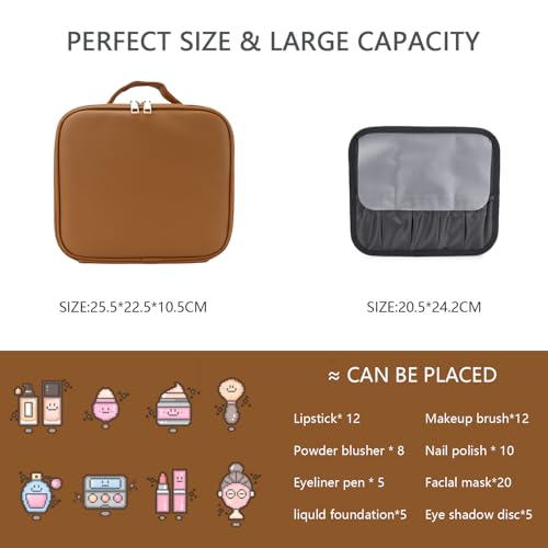 Makeup Bag with Led Mirror (Brown / with LED mirror and a 10x mirror)