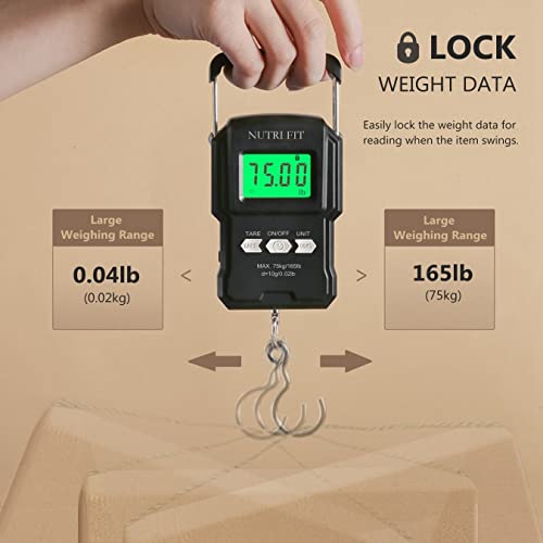 Luggage Scale Fish Weighing Digital Handheld Suitcase Weigher (Black with Tape)