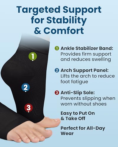Ankle Compression Sleeve with Cooling Effect (Arctic Black / 20-30mmHg / 1 Pair / Large)