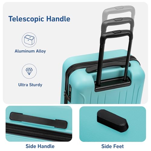 24 Inch Medium Luggage Checked TSA Approved Suitcase (Mint Green / 24" Checked)