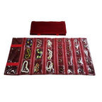 Travel Jewelry Roll Bag Portable Organizer Pouch With Grids&PVC Cover Storage Bags for Necklace (Burgundy Velvet 29 Grids)