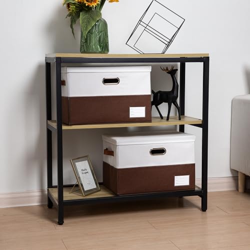 Foldable Storage Bins with Lids [3 (Brown & White / L(3-Pack))