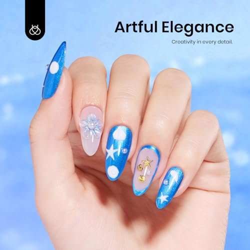 Navy Blue Gel Nail Polish 0.51OZ Dark Blue Nail Art (D - Shimmery Blue | Mystic Sea)