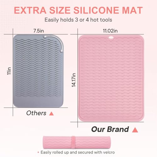 Oversize Silicone Heat Resistant Mat for Hair Tools (Pink)