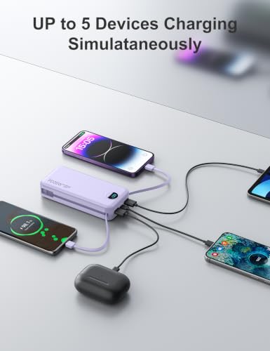 20000mAh Ultra Portable Charger Power Bank with inBuilt Cables&AC Wall Plug (Purple-20Ah)