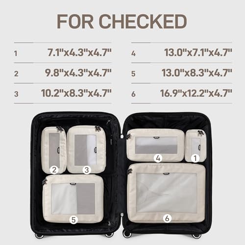 TripCozy Compression Packing Cubes (Beige / Set of 6)