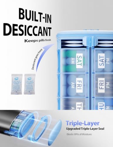 Large Metal AM PM Pill Organizer 7 Day (Black / Large - 26% More Capacity)