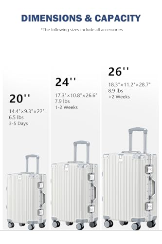 26 Inch Checked Zipperless Luggage with Cup Holder (White (PC+Aluminum) / Checked in 26inch)