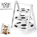 3 Tier Soccer Ball Serving Trays Wooden Shaped Soccer Stand Platters 12'' 10'' 8'' Round Charcuterie Plate Board Reusable Party Serving Plate for Game Tailgate Party Supplies (Soccer)