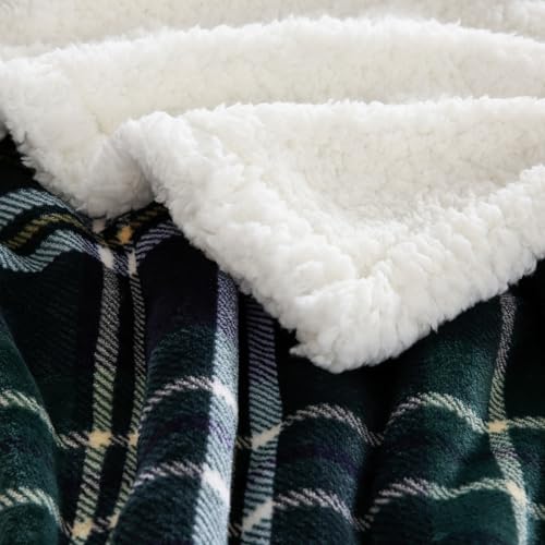 Sherpa Fleece Throw Blanket 80" x 90" (Dark Green Check / 80"*90")