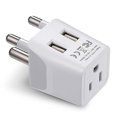 South Africa Botswana Travel Adapter Plug With Dual USB + USA Input (white gray)