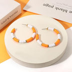 Game Day Earrings Football Baseball Earrings for Women Sports Team Heishi Hoop Earring Football Accessories Outfits Cheer Mom Essentials Fall Sports Must Haves Cheer Gifts (Orange White)