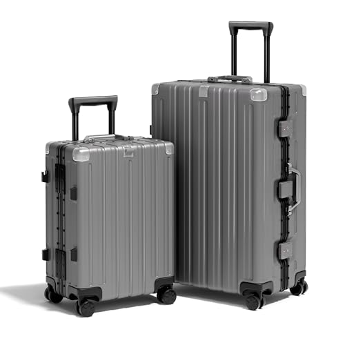 Zipperless Luggage Set 2 Pieces Aluminum Frame Hard Shell Suitcases (Gray / 2 Pieces(20+28in))