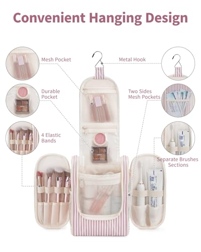 Hanging Travel Toiletry Bag for Women (CA-Dusty Rose Stripe / Medium)