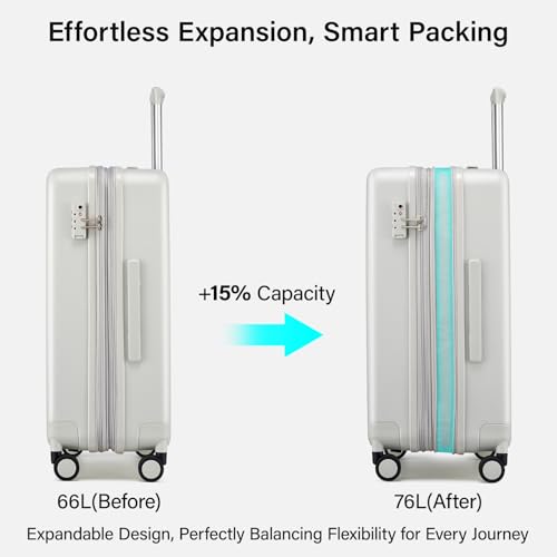 24 Inch Luggage with Spinner Wheels (Smoke White / 24 Inch EXT)