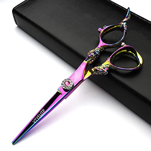 Professional 6.0 Inch Rainbow color Dragon Handle 440C Salon Hair Cutting Shear Thinning scissors (Cutting scissors)