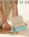 Jewelry Travel Case with Clear 12 Velvet Bags (12PCS-Lake Blue)