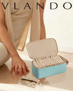 Jewelry Travel Case with Clear 12 Velvet Bags (12PCS-Lake Blue)