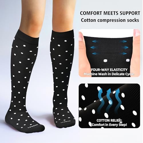 Cotton Compression Socks for Women&Men 20 (2 Pairs-polkadots&striped / Small-Medium)