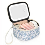 Mini Makeup Bag with LED Mirror (Blue Flower / Mini)