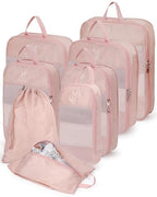 8 Set Space Saving Compression Packing Cubes Lightweight Packing Cube Pink (Pink / 8 Pcs(XL,L*2,M*2,S,laundry bag,shoes bag))
