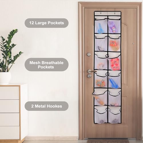 12 Large Pockets Over Door Hanging Shoe Organizer (White)