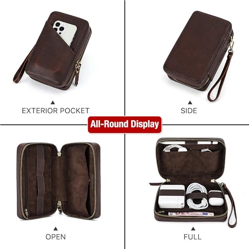 Electronic Organizer Case Tech Kit (Vintage Coffee -【Lychee Grain Leather】 / Electronic Storage Case - Sturdy Handmade)