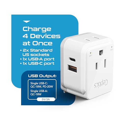 Chile, Rome, Italy Travel Plug Adapter Set, Chile plug adapter USB-USB-C 20W PD-QC 18W, 2 Outlet, US to Italy plug adapter for Lybia, Uruguay Includes Type C, L SWadAPt Attachments - PAK-IT (Paper White)