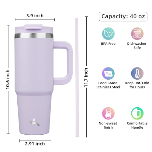 40 oz Insulated Tumbler Water Bottle with Handle (40 Ounces / Wisteria)